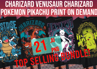 Charizard Venusaur Mew Mewtwo Pikachu Print on Demand Bundle