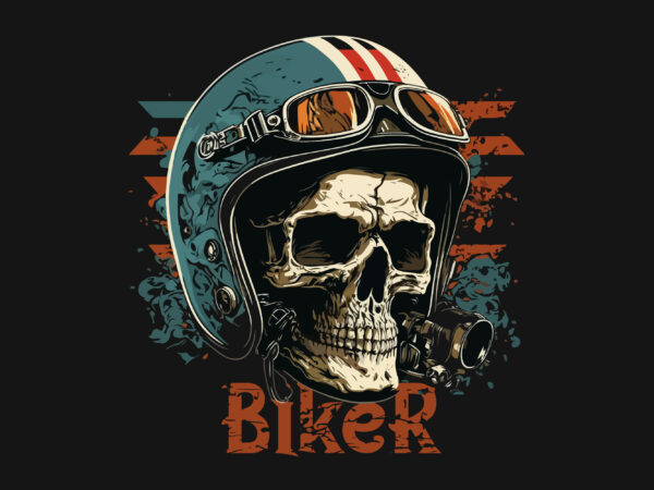 Skull, biker. vector illustration for t-shirt