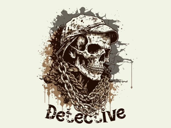 Skull, detective. vector illustration for t-shirt