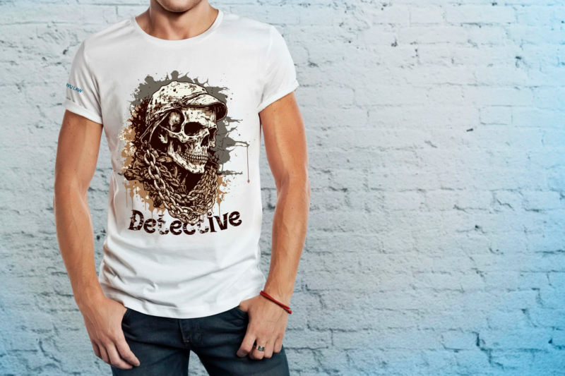 Skull, detective. Vector illustration for t-shirt