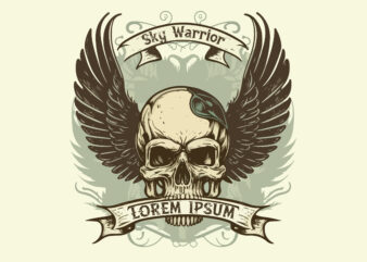 Skull, sky warrior. Vector illustration