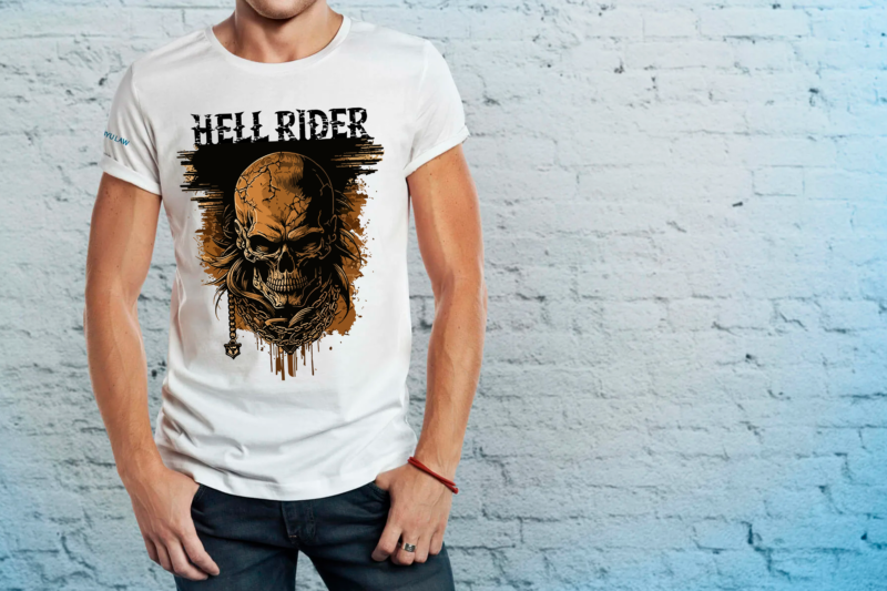 Skull, Biker. Vector illustration for t-shirt