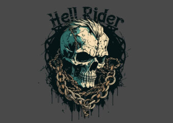 Skull, Biker. Vector illustration for t-shirt