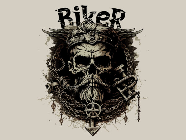 Skull, biker. vector illustration for t-shirt