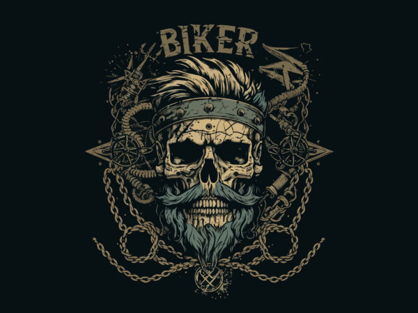 Skull, biker. vector illustration for t-shirt