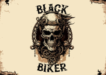 Skull, Biker. Vector illustration for t-shirt