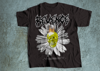 REVENGE skull daisy flower streetwear t shirt design