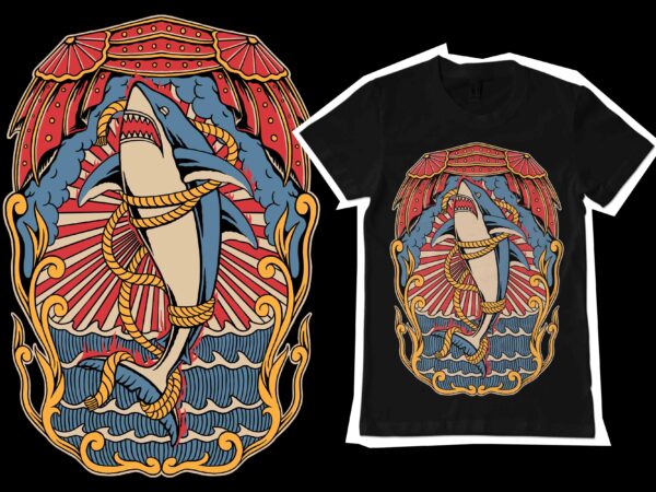 Shark circus vector t-shirt design