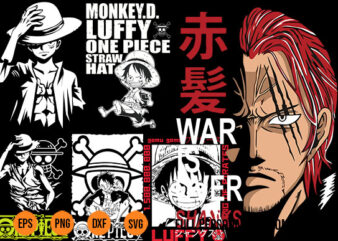 best 20 anime t-shirt design bundle One Piece PNG SVG AI