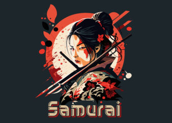 Girl samurai vector illustration for t-shirt