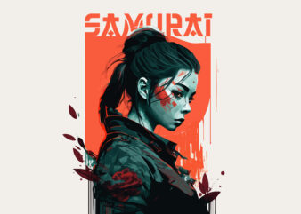 Girl samurai vector illustration for t-shirt