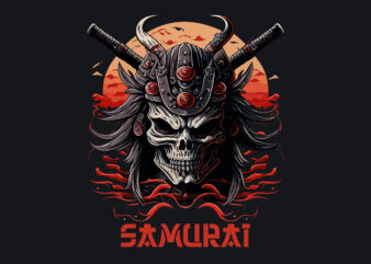 Skull samurai vector illustration for t-shirt