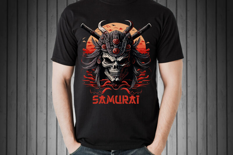 Skull samurai vector illustration for t-shirt