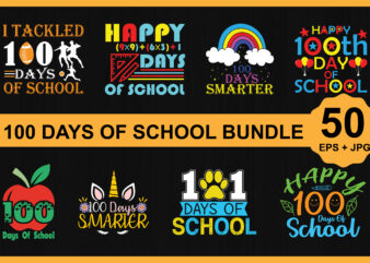 Happy 100 Days of school shirt Design Bundle print template, typography design for kindergarten pre k preschool, last and first day of school, back to school day shirt.