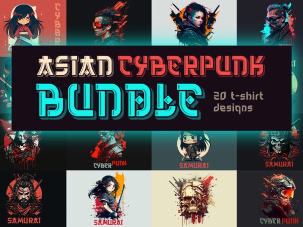Asian cyberpunk bundle. t shirt vector