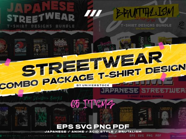 Streetwear combo package t-shirt design, streetwear vector t-shirt designs bundle, japanese, brutalism, anime, acid style. universtock