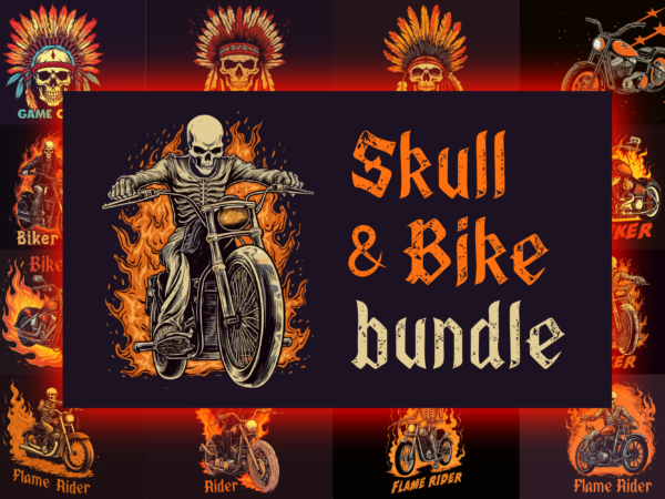 Skull and bike t-shirt designs bundle
