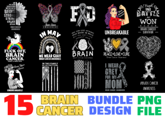 15 Brain Cancer Awareness Shirt Designs Bundle For Commercial Use, Brain Cancer Awareness T-shirt, Brain Cancer Awareness png file, Brain Cancer Awareness digital file, Brain Cancer Awareness gift, Brain Cancer