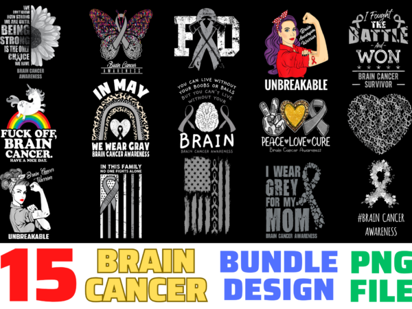 15 brain cancer awareness shirt designs bundle for commercial use, brain cancer awareness t-shirt, brain cancer awareness png file, brain cancer awareness digital file, brain cancer awareness gift, brain cancer