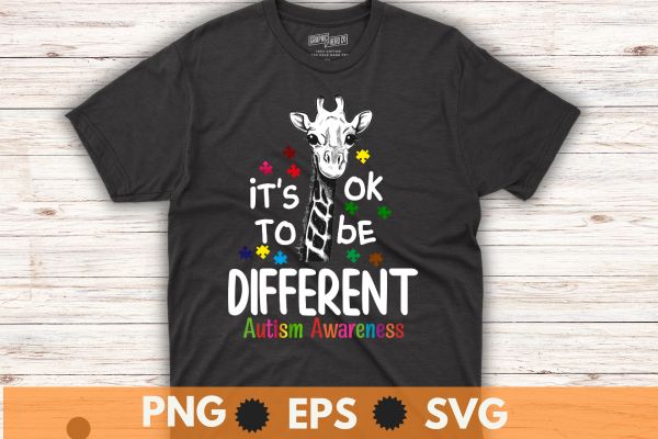 Cute Giraffe Animals Be Differents Autism Awareness T-Shirt design vector, It’s ok to be different autism awareness month,
