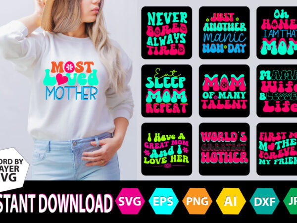Mother’s day retro bundle t shirt designs for sale