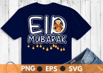 Eid Al Fitr Mubarak Kareem light, Happy Ramadan Karim 2021 light with kids T-Shirt design vector,
