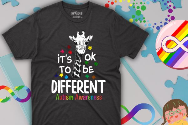 Cute giraffe animals be differents autism awareness t-shirt design vector, it’s ok to be different autism awareness month,