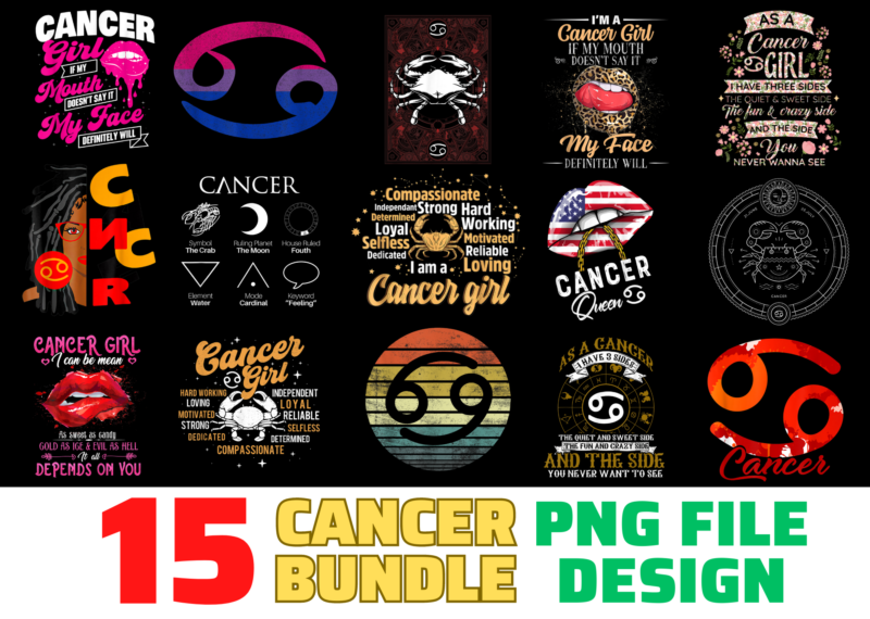 15 Cancer Shirt Designs Bundle For Commercial Use, Cancer T-shirt, Cancer png file, Cancer digital file, Cancer gift, Cancer download, Cancer design