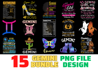 15 Gemini Shirt Designs Bundle For Commercial Use, Gemini T-shirt, Gemini png file, Gemini digital file, Gemini gift, Gemini download, Gemini design