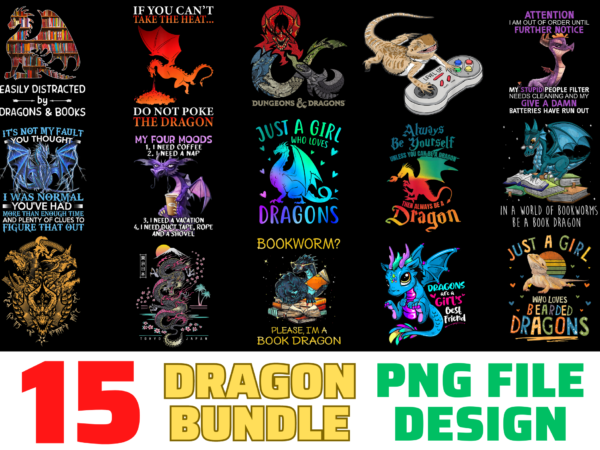 15 dragon shirt designs bundle for commercial use, dragon t-shirt, dragon png file, dragon digital file, dragon gift, dragon download, dragon design