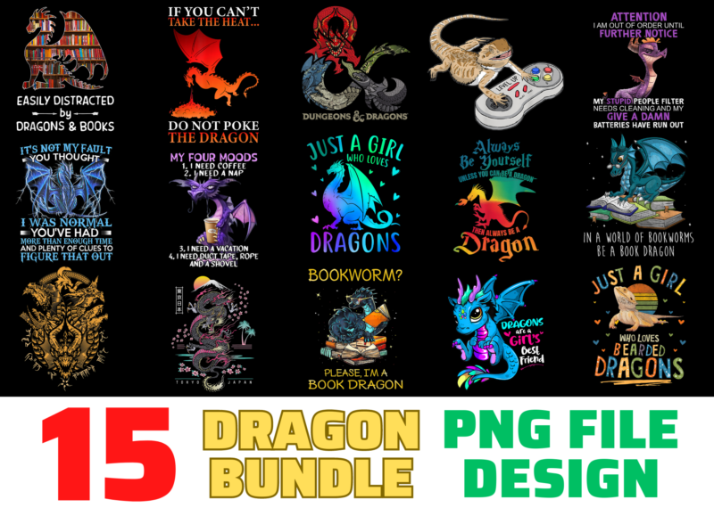 15 Dragon shirt Designs Bundle For Commercial Use, Dragon T-shirt, Dragon png file, Dragon digital file, Dragon gift, Dragon download, Dragon design