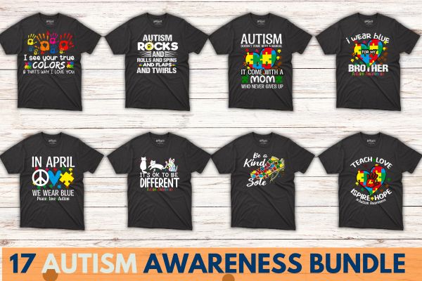 17 autism awareness month t-shirt design bundle, autism awareness shirt, autism awareness big bundle