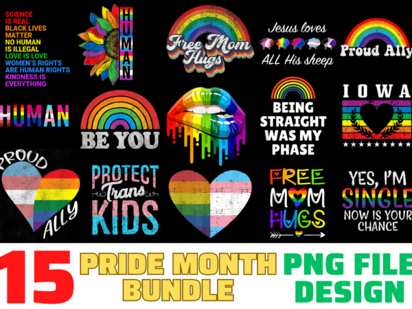 15 pride month shirt designs bundle for commercial use, pride month t-shirt, pride month png file, pride month digital file, pride month gift, pride month download, pride month design