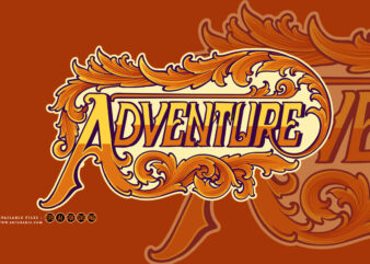 Adventure typeface word with classic ornament logo illustrations t shirt vector