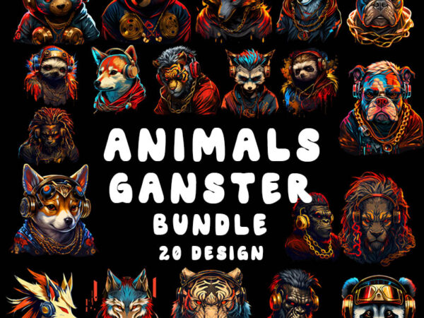 Animals ganster bundle, dogs, bear, sloth, gorilla, lion, fox t shirt vector