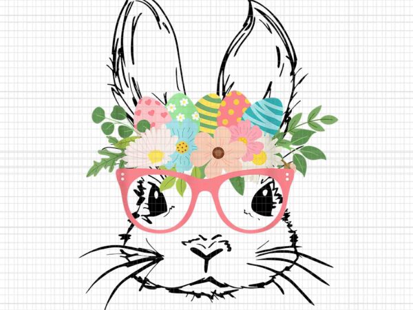 Bunny face with pink glasses png, bunny face flower png, rabbit flower png, easter day png t shirt template
