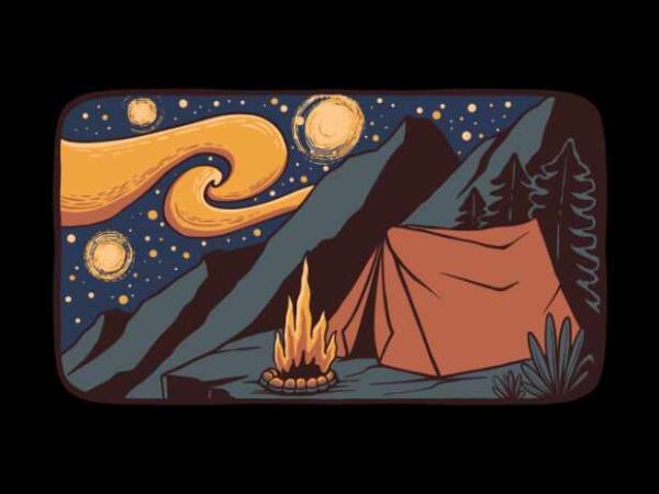 Starry Night Camping t shirt template vector