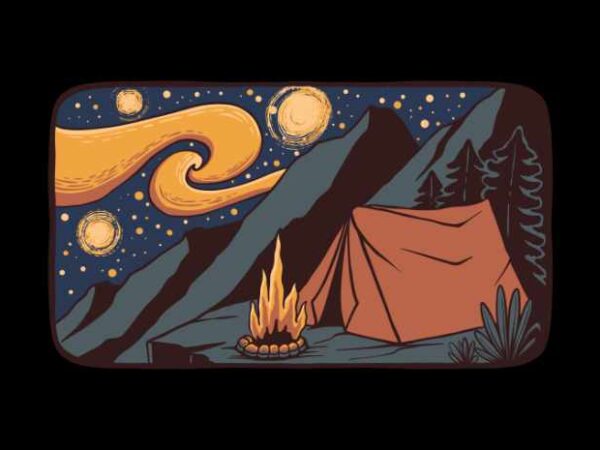 Starry night camping t shirt template vector