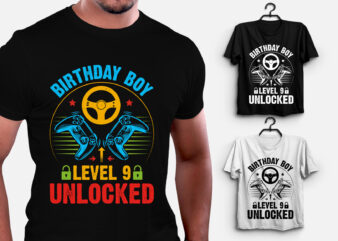 Birthday Boy Level 9 Unlocked Gamer Birthday T-Shirt Design