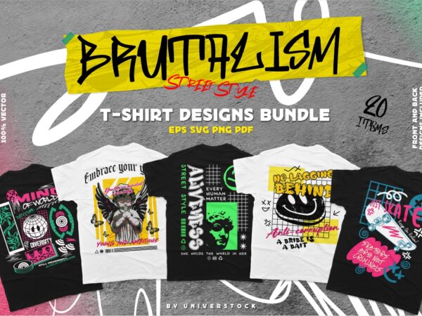 Brutalism streetwear t-shirt design vector bundle | universtock