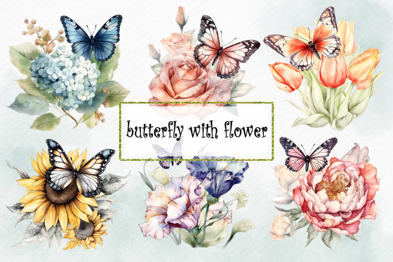Butterfly With Flower PNG Sublimation