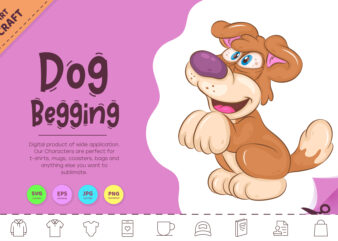 Cartoon Dog Begging. Clipart t shirt vector file