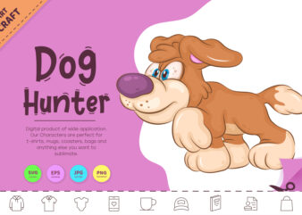 Cartoon Dog Hunter. Clipart.