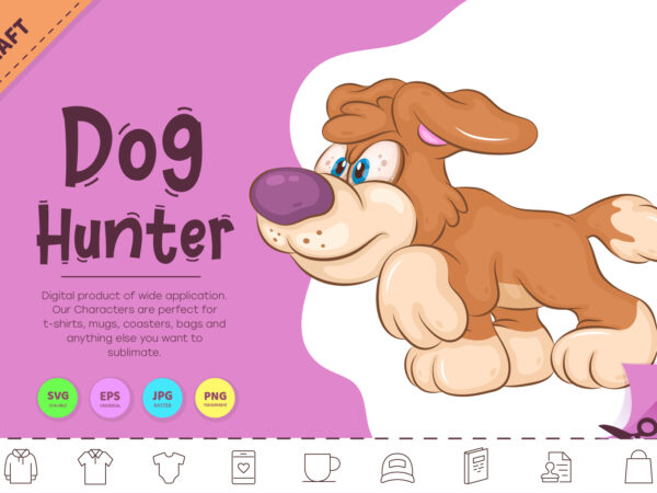 Cartoon dog hunter. clipart. t shirt vector file