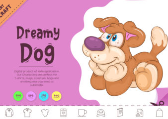 Cartoon Dreamy Dog. Clipart. t shirt vector file