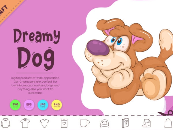 Cartoon dreamy dog. clipart. t shirt vector file