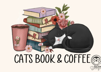 Cats Book And Coffee Png t shirt vector file