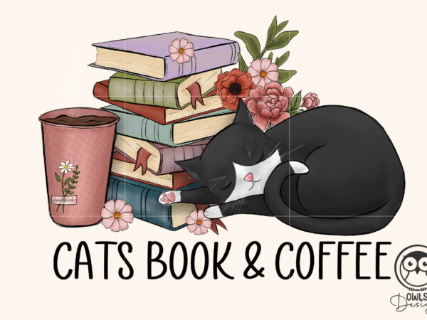 Cats book and coffee png t shirt vector file