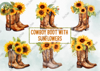 Cowboy Boot With Sunflower PNG Sublimation t shirt vector file