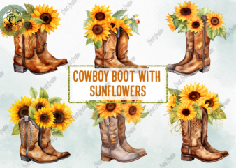 Cowboy boot with sunflower png sublimation